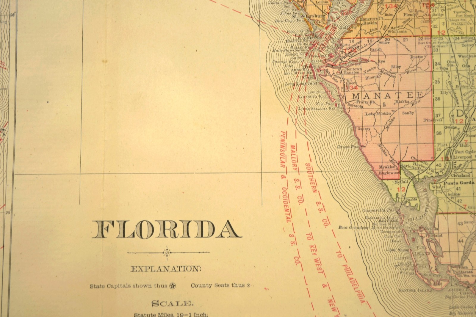 1911 Florida Railroad Map ORIGINAL Atlas Florida East Coast Railway DATED