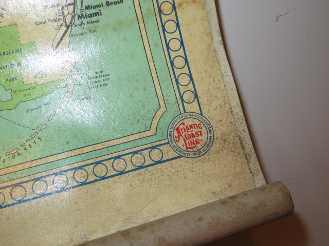 Lg Vtg 1963 Atlantic Coast Line Railroad Wall Map 34 1/2″ x 44 1/2″ Wood