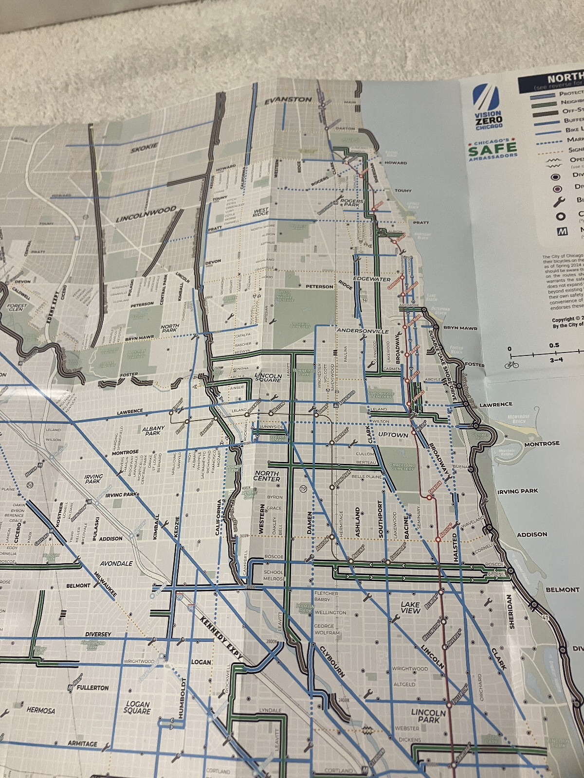 New CHICAGO BIKE MAP Hand-Held Foldable 2-Sided Trails, Bike Lanes & Routes 2024