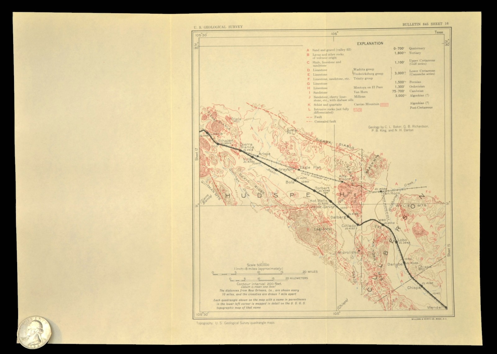 Vintage SP RR Map Sierra Blanca Van Horn Lobo Hudspeth County Texas Ghost Towns