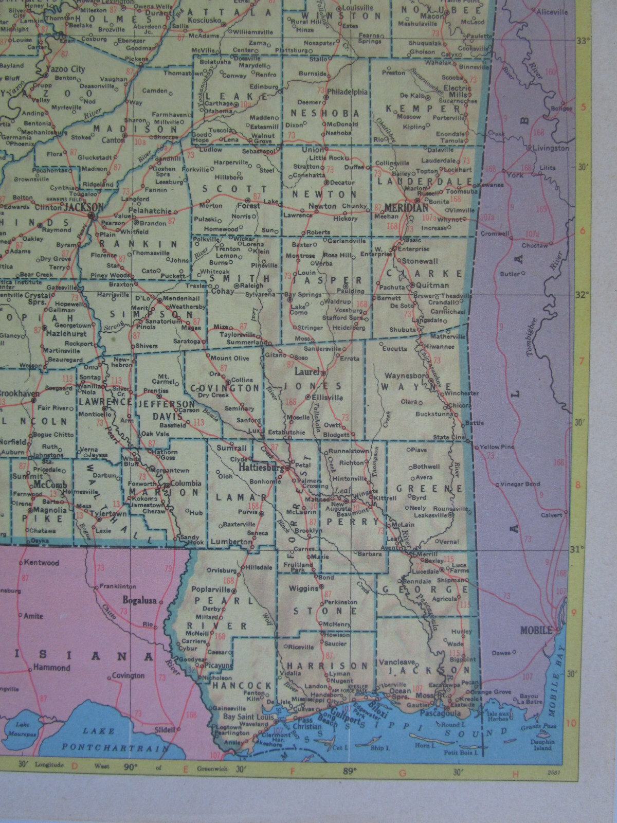 MS MO 1953 MISSISSIPPI RAILROAD Map CANTON & CARTHAGE RR or MISSOURI 1950s WAB
