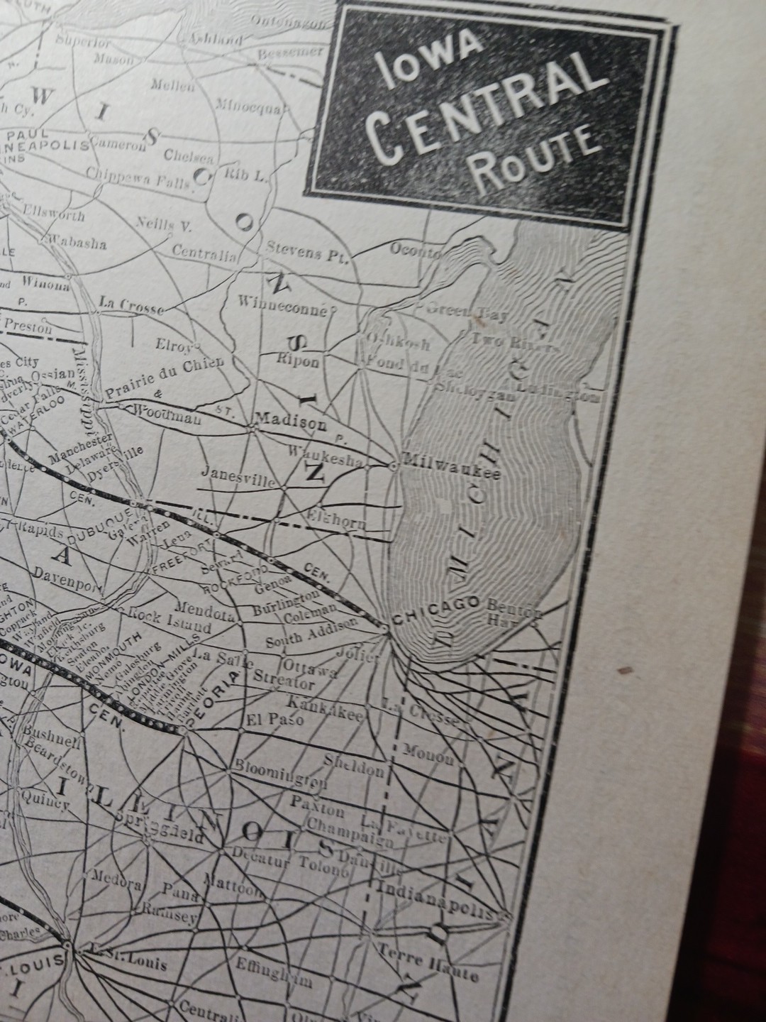 ~1910 Train Route Map IOWA CENTRAL ROUTE all Railroad Lines Stations SD MO IL NE