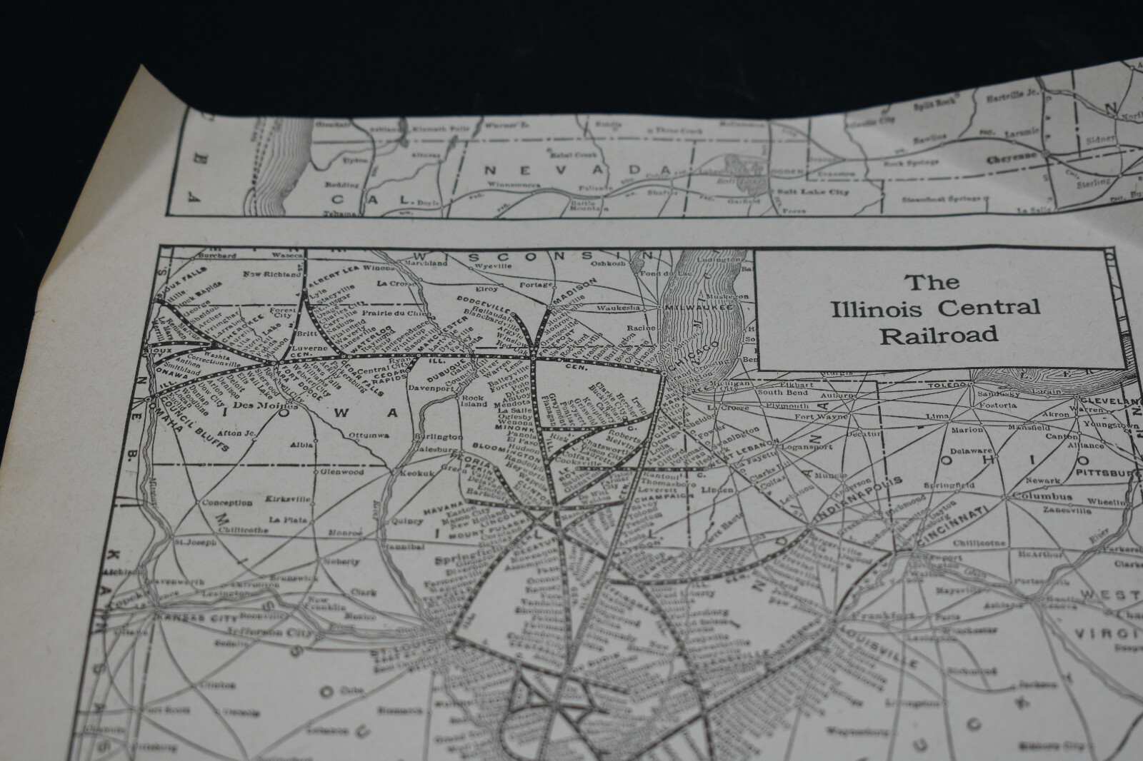 1923 Illinois Central Railroad System map, 8 x 10, 2 sided, Model Train Room Dec