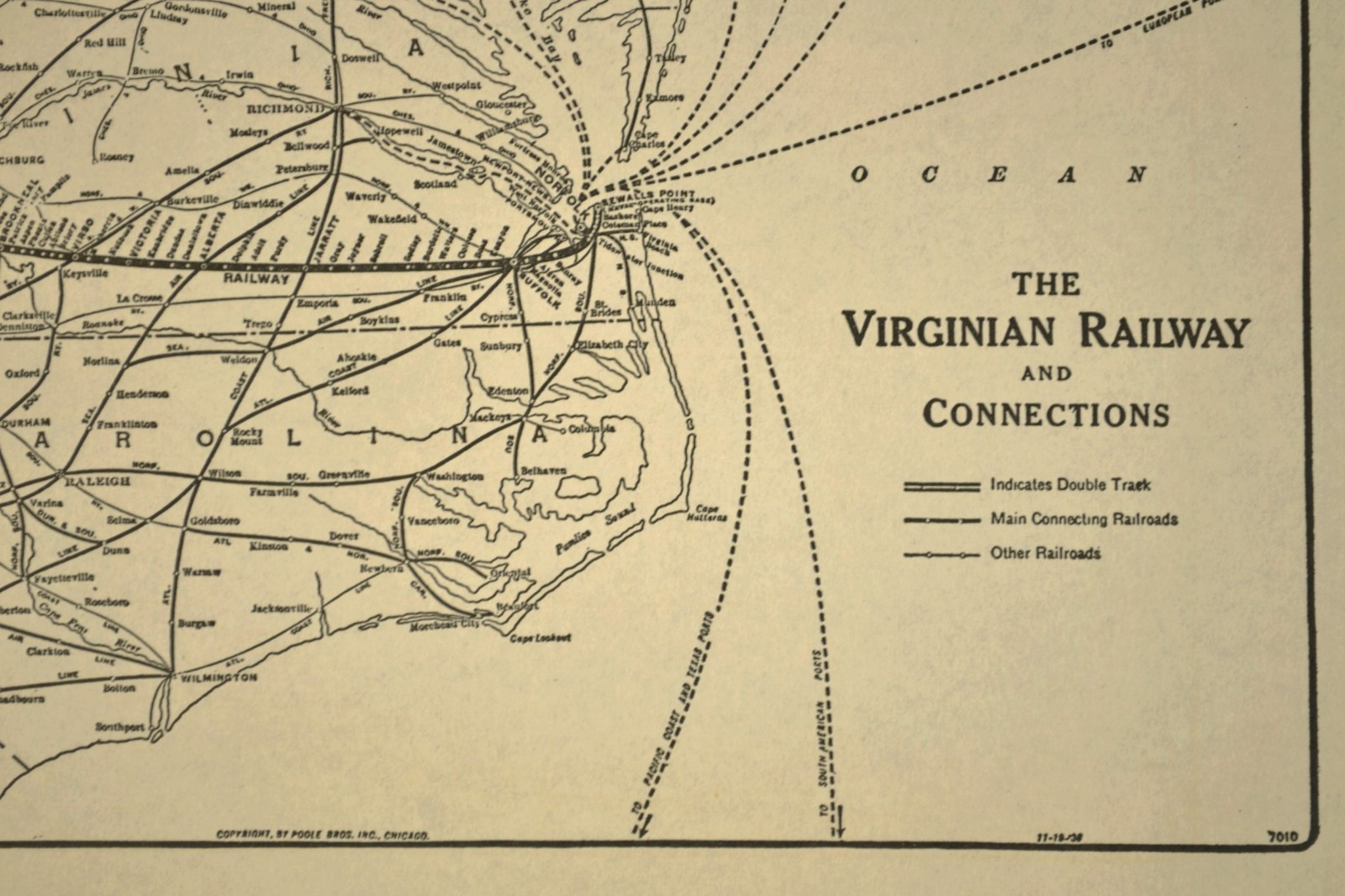Vintage VIRGINIAN RAILWAY Map Railroad Original Deepwater Norfolk Antique