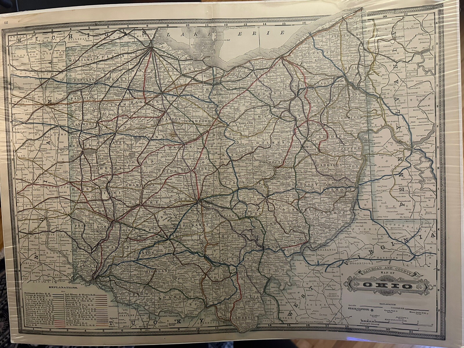 Antique, Original Railroad Map of Ohio A.A. Grant, 1887