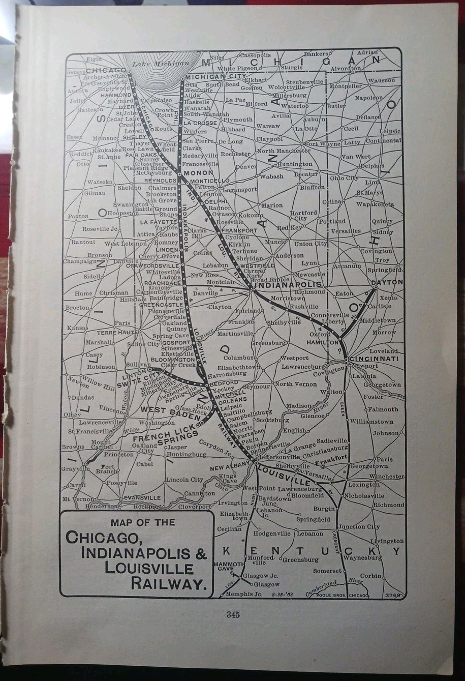 ~1904 Train Route Map CHICAGO INDIANAPOLIS & LOUISVILLE RAILWAY Indiana Railroad