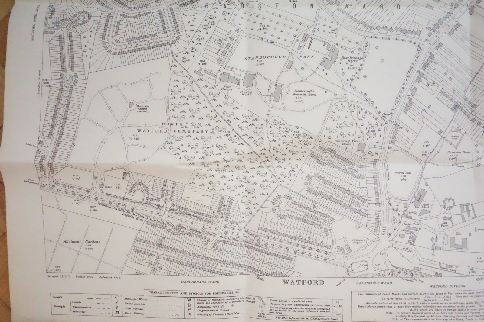 1939 Watford Garston St Albans North London Railway OS Railway Map *