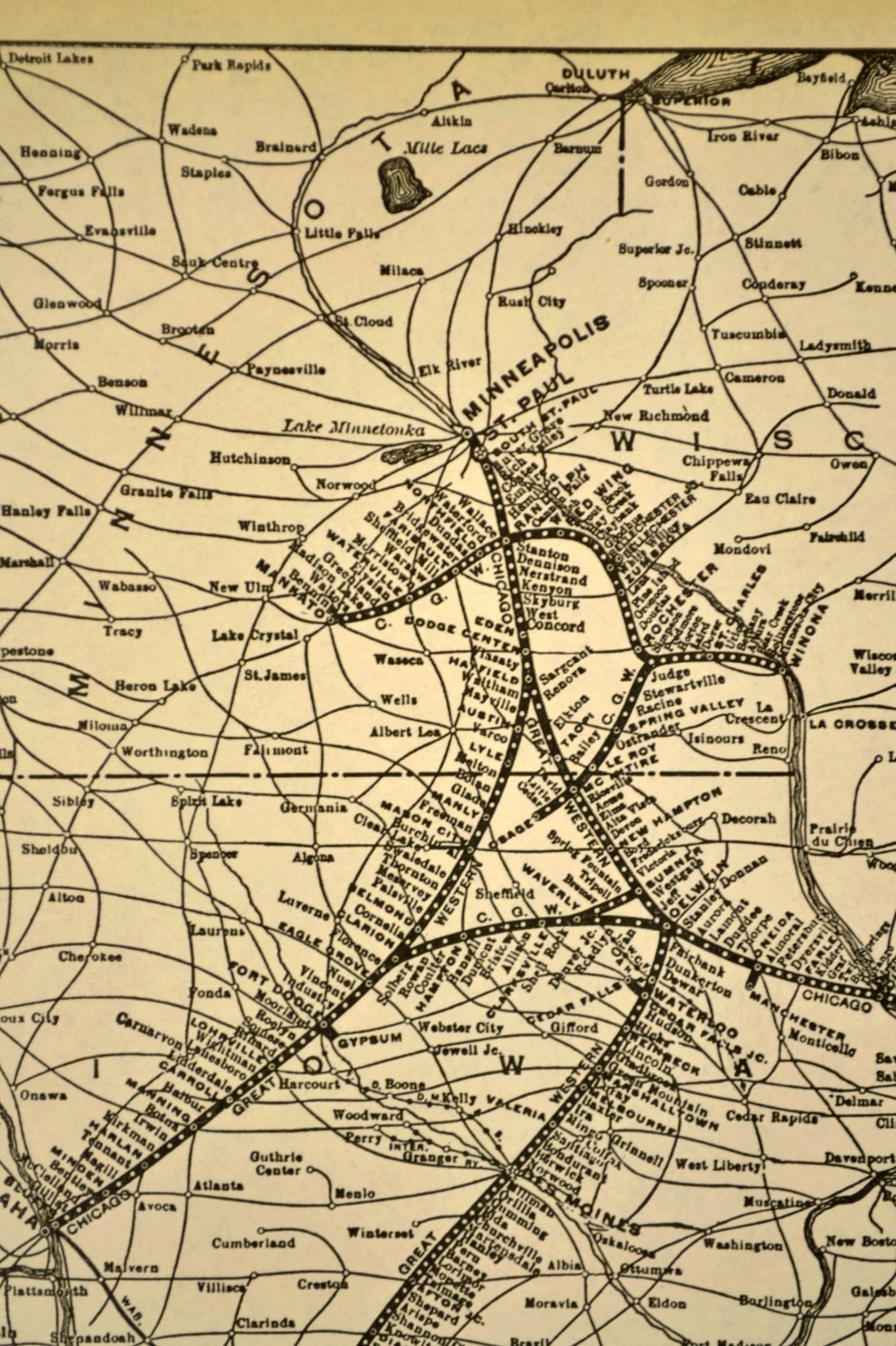 1939 CHICAGO GREAT WESTERN Railroad Map Railway Omaha Minneapolis Antique