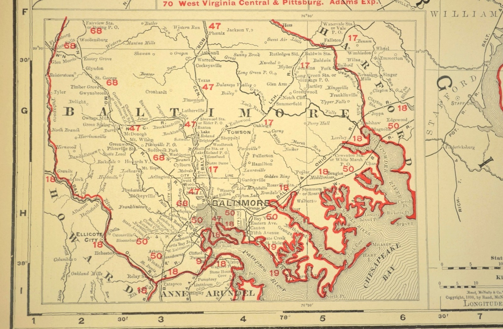 1901 Antique Maryland Railroad Map of Delaware Large Atlas B&O RR PW&B DATED