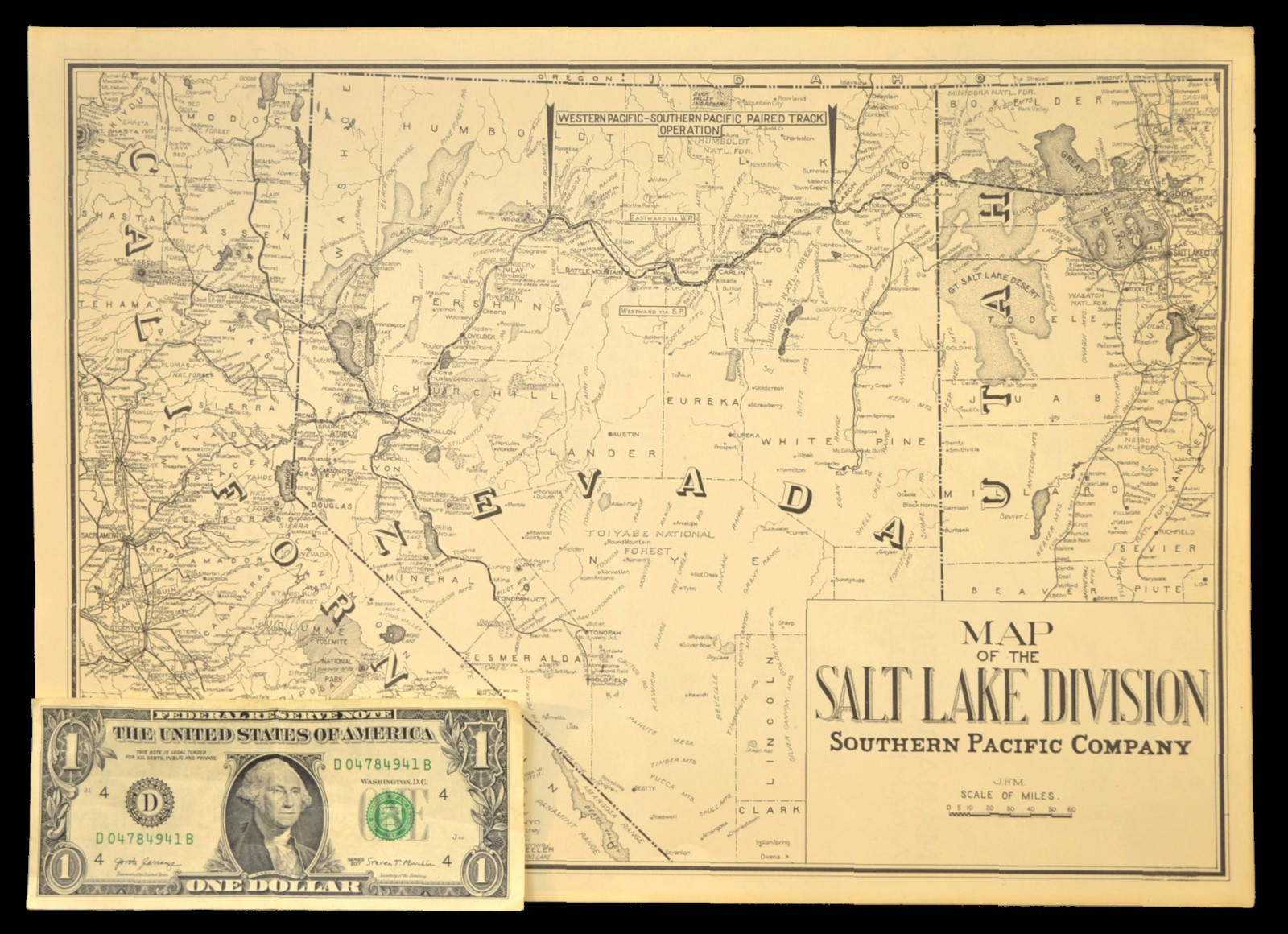 ca 1945 Southern Pacific Railroad Map Salt Lake Division Lucin Cutoff Crossing