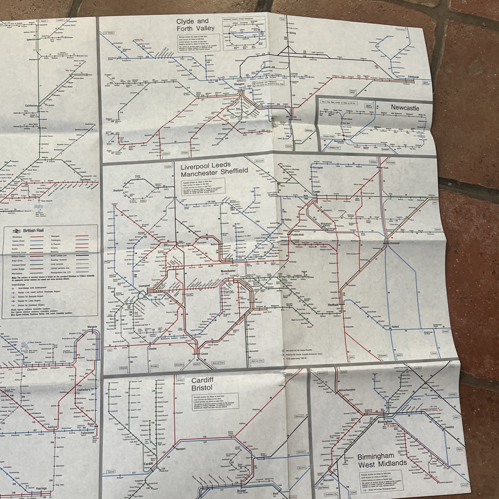 British Rail Passenger Map 1985-86 London, Midlands, Wales, Scotland Leeds Maps