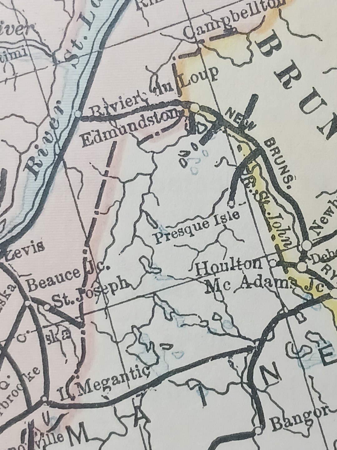 ~1898 ANTIQUE Railroad Map EASTERN CANADA Train Route Stations 9″x 11″