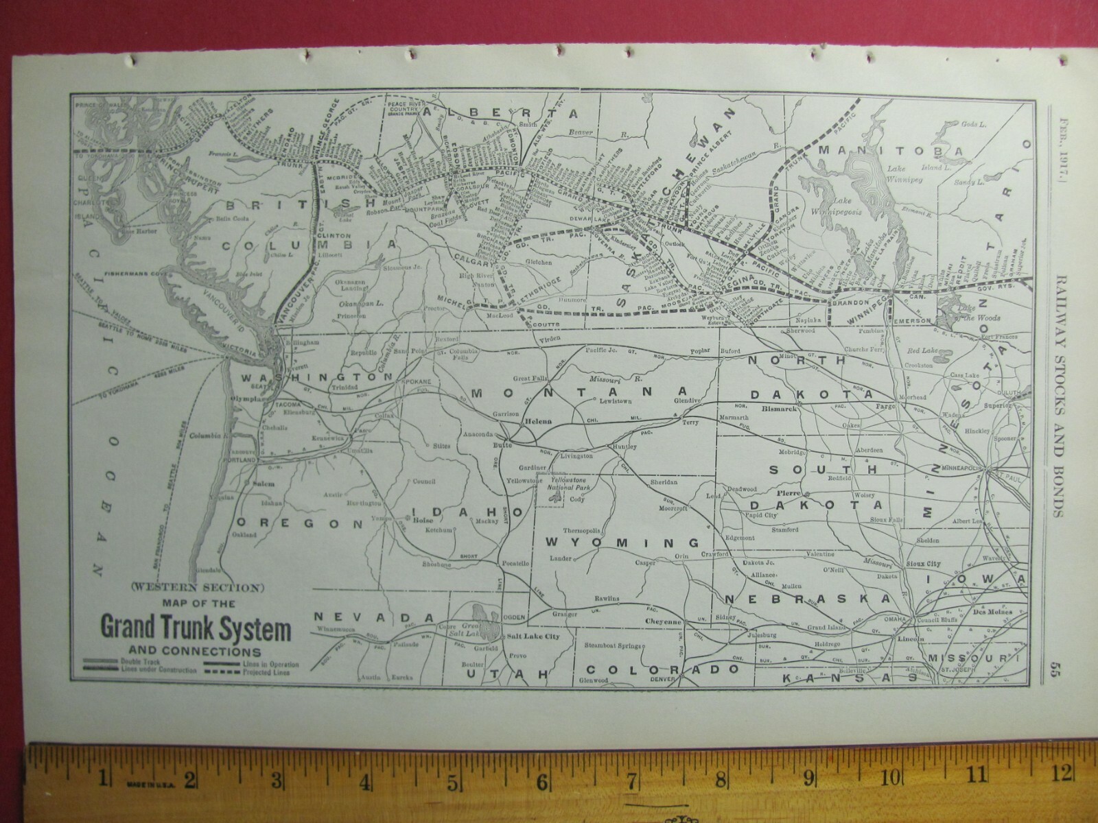 1917 GRAND TRUNK RAILROAD CO. WESTERN SYSTEM MAP DEPOTS TOWNS GT RR HISTORY