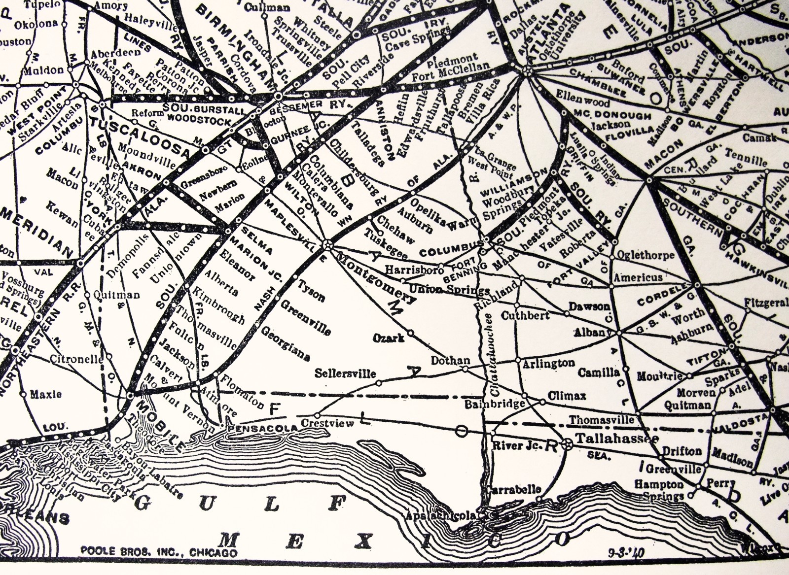 Southern Railway – Original 1940 Dated System Map. Vintage