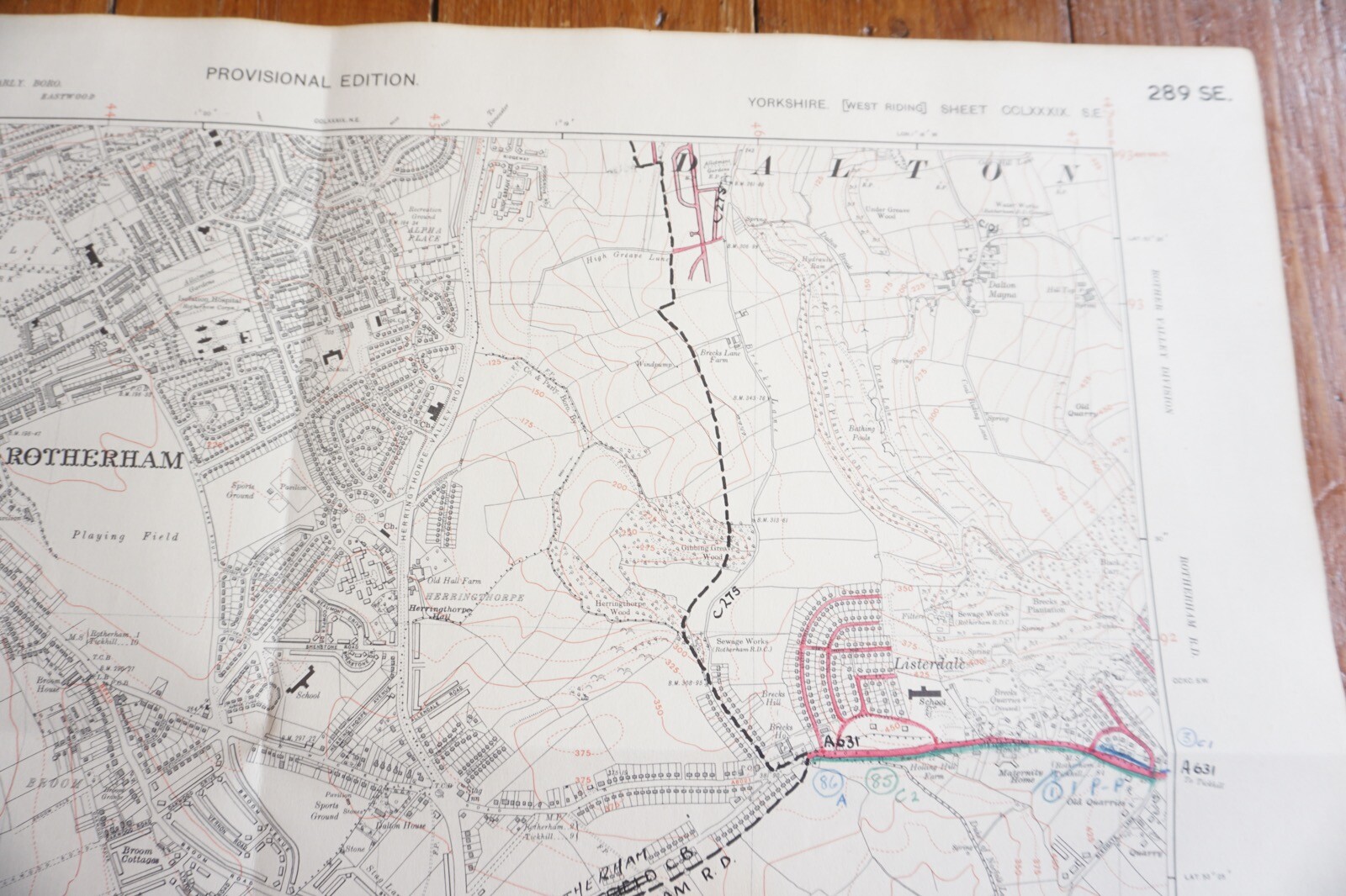 1938 Rotherham Sheffield Yorkshire LMS Railway OS Linen Map Ref 29