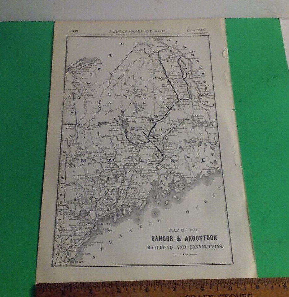 Rare 1903 Railroad Map of The BANGOR & AROOSTOOK RAILROAD Routes & Connections