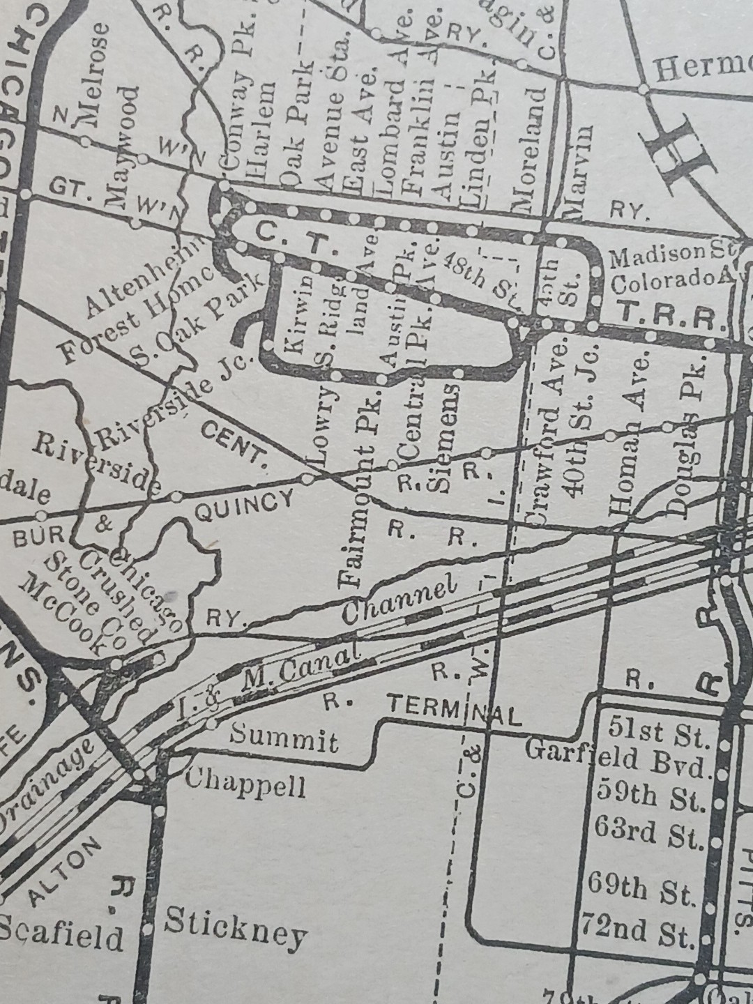 ~1898 Train Route Map CHICAGO TERMINAL TRANSFER RAILROAD Stations Depots Marked