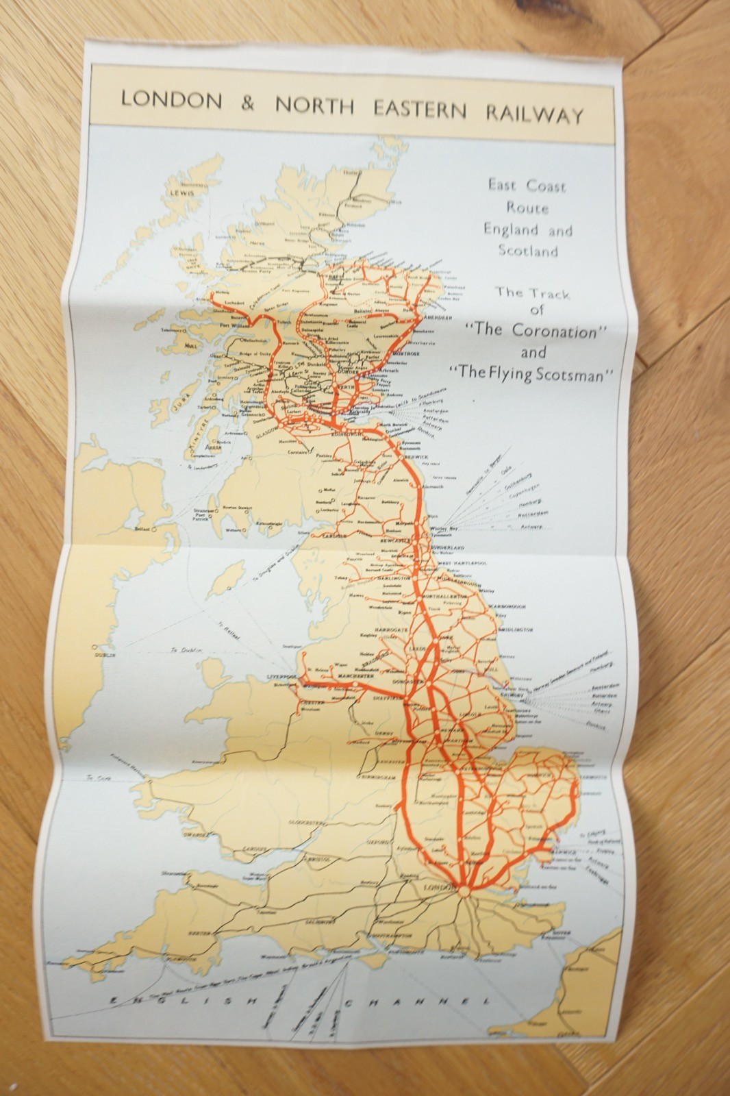 c1930s LNER East Coast Flying Scotman and Cornation Named Trains Railway Map VGC