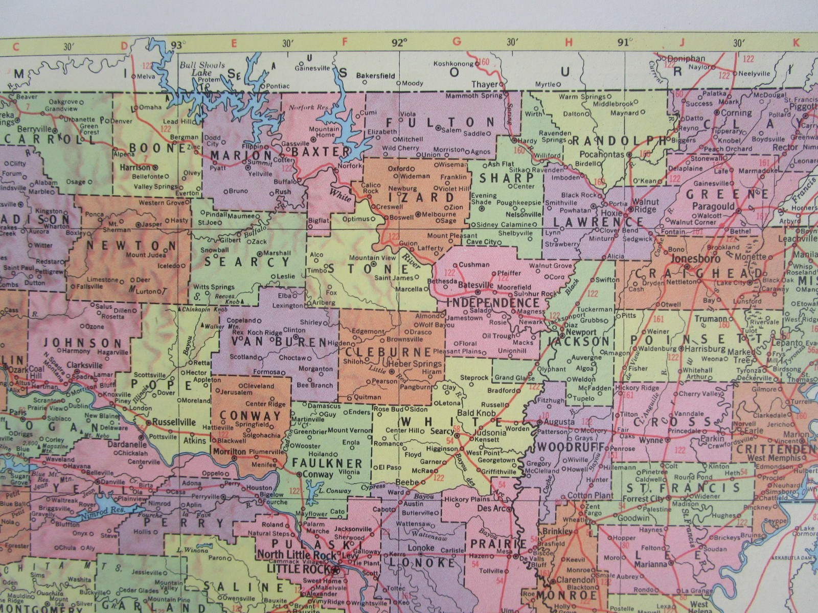CA AR Vintage 1957 CALIFORNIA RAILROAD MAP. ARKANSAS 1950s ASHLEY DREW NRTH’N RR