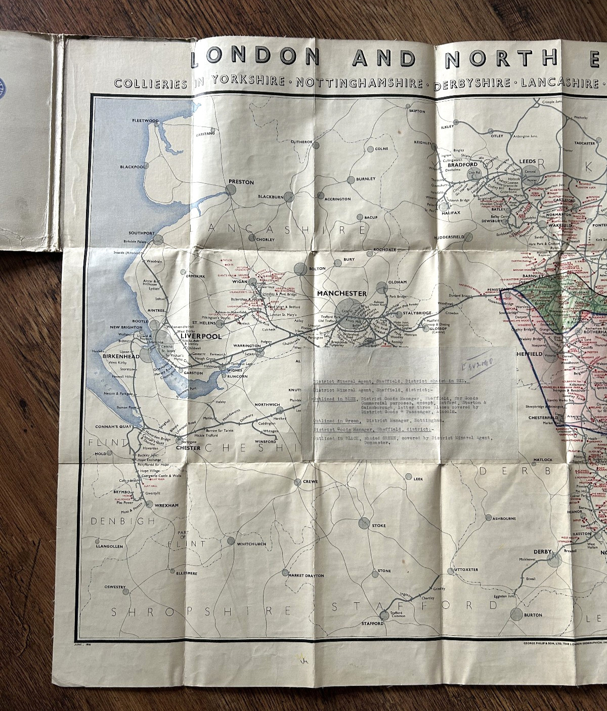 LNER Colliery Railway Map Linen 1936 Yorks Notts Derbys Lancs Cheshire N Wales