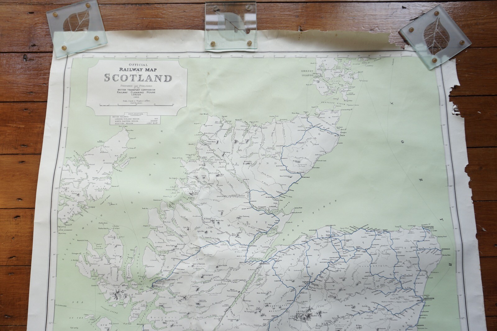 1960 Railway Clearing House RCH Map of Scotland Poster Linen Backed