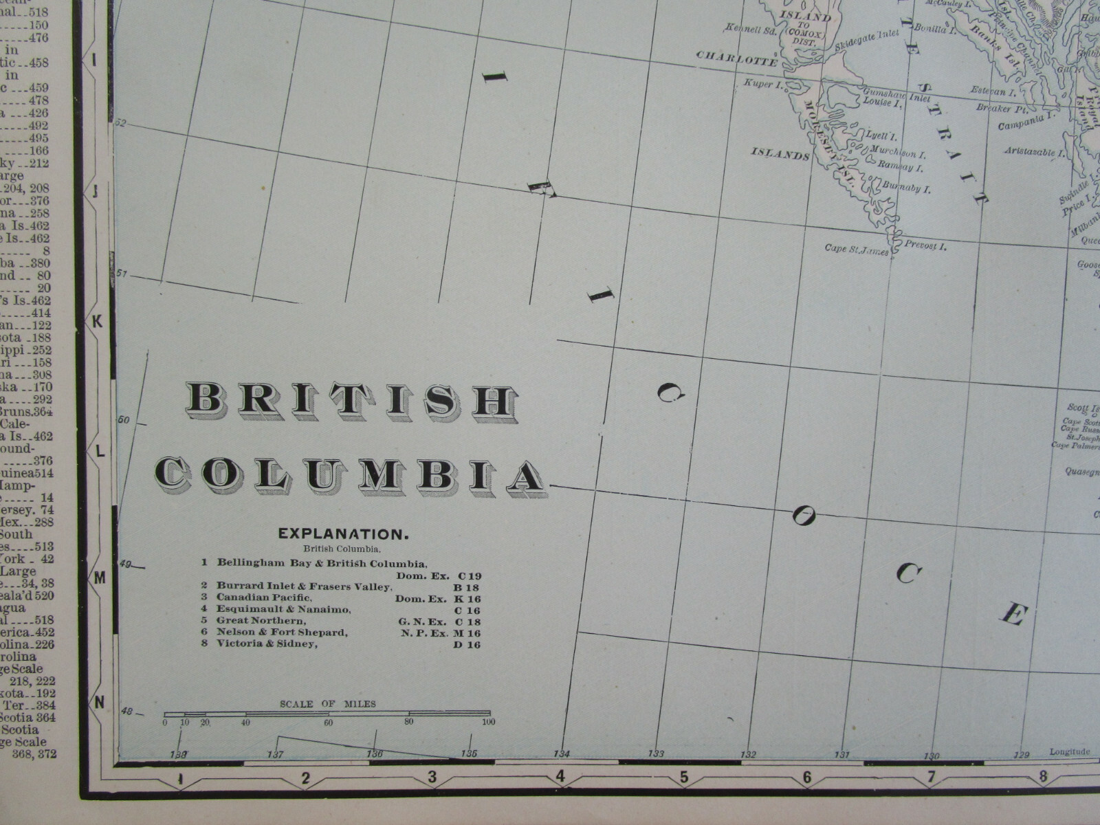 1896 BRITISH COLUMBIA CANADA Cram RAILROAD Map ESQUIMAULT & NANAIMO RR