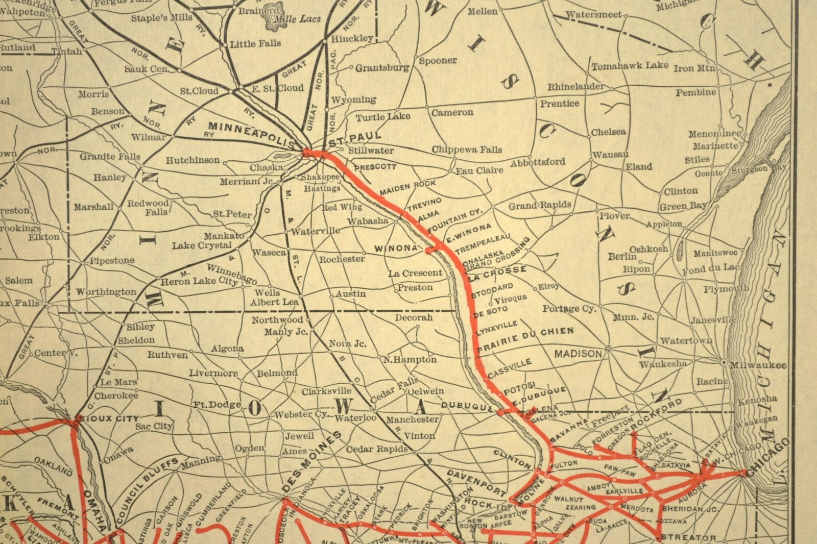 Chicago Burlington Quincy Railroad Map CBQ RR Burlington Route Vintage
