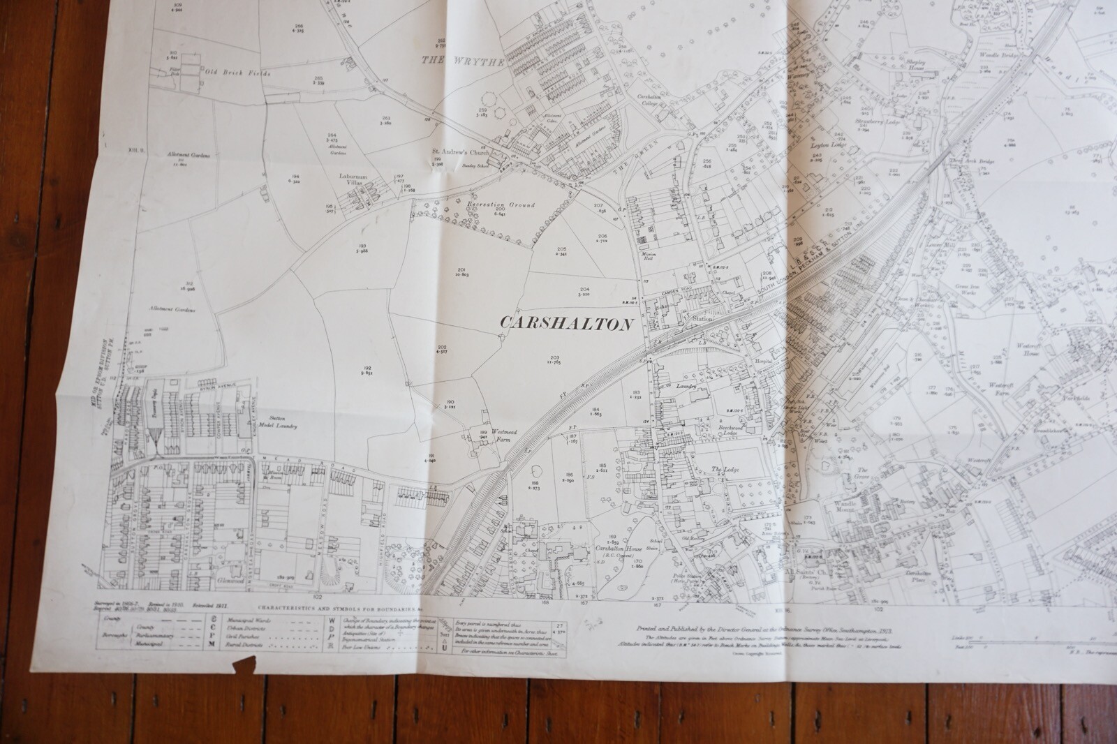 1913 Carshalton South london & Peckham & Sutton OS Railway Map