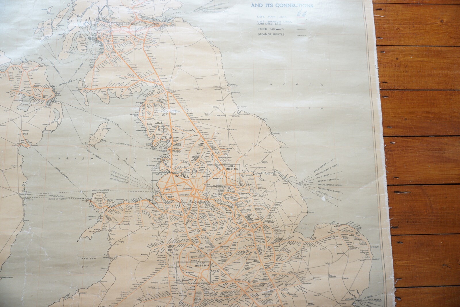 1939 LMS Railway Map Linen Backed for Display in Train Station
