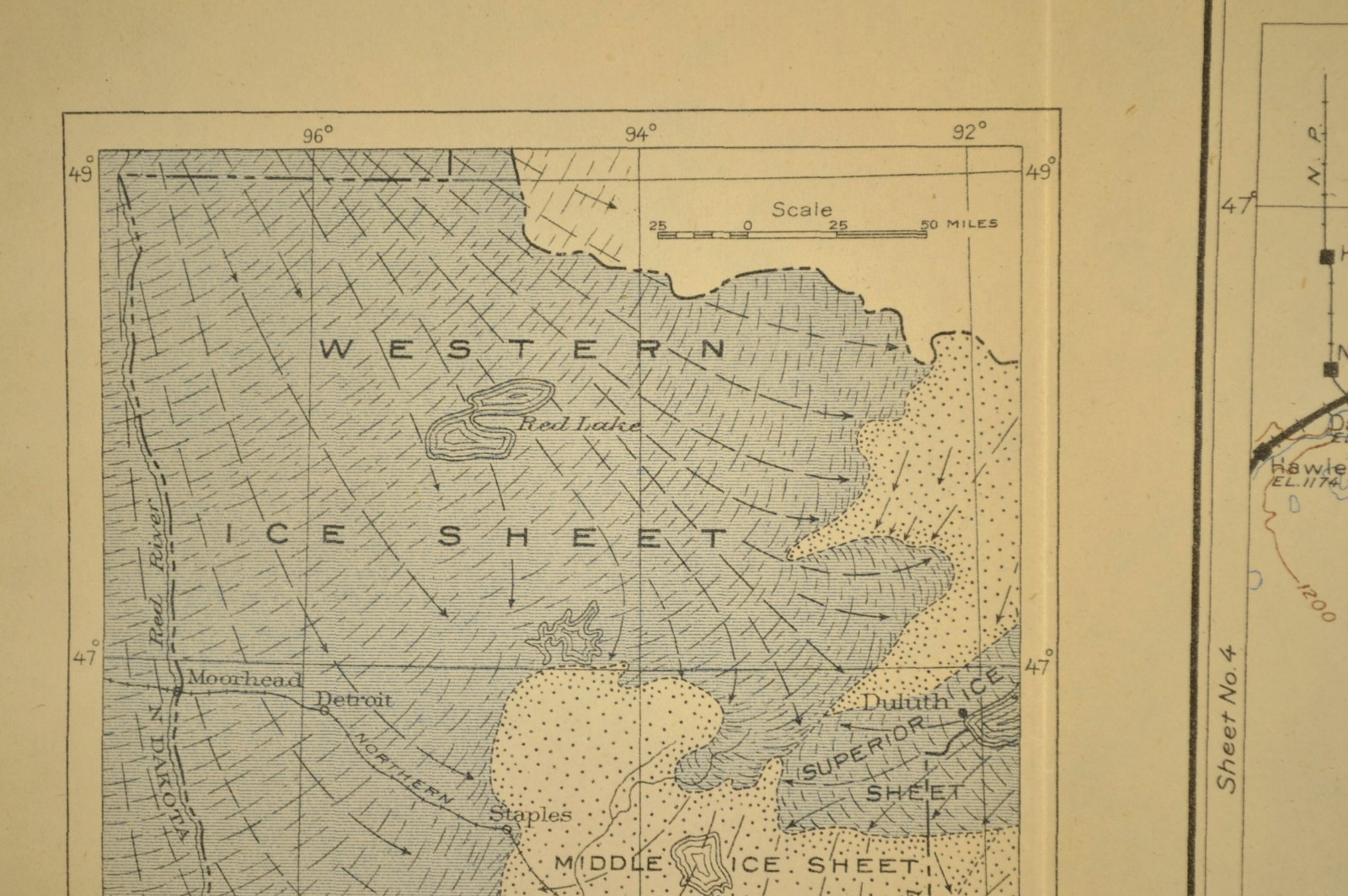 Antique Northern Pacific Railroad Map Detroit Lakes Minnesota Perham Wadena