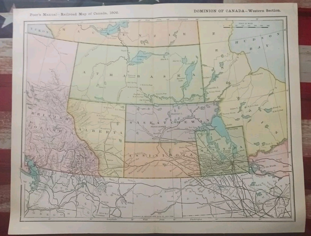 1906 Dated Train Route Map Western Canada All Railroad Lines Stations Towns 11×9