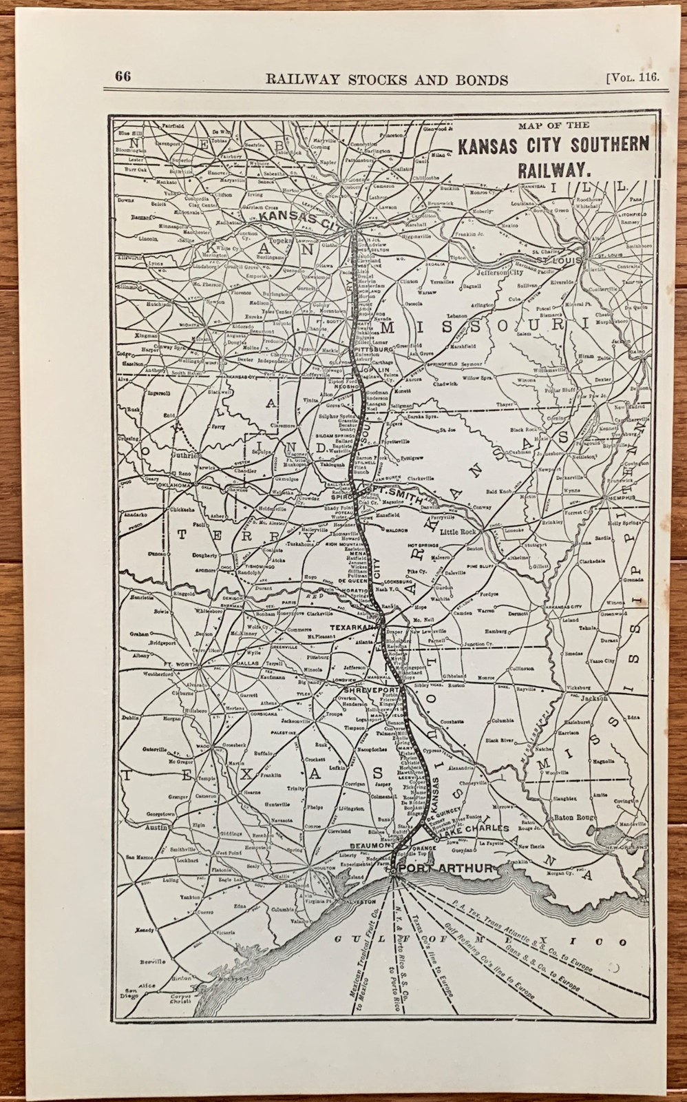 1923 Antique KANSAS CITY SOUTHERN Map Vintage RAILWAY Map