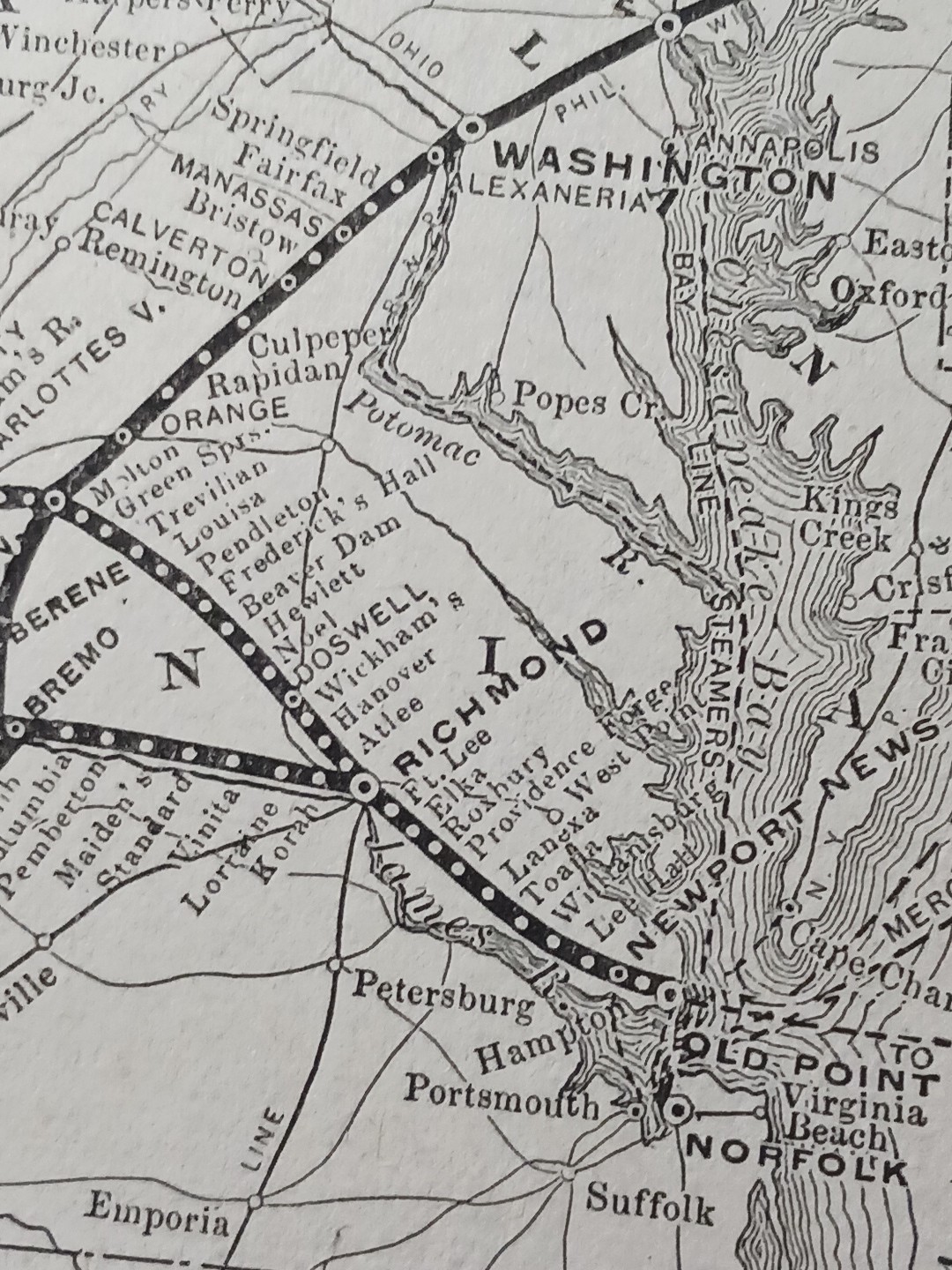 1910 Train Route Map CHESAPEAKE & OHIO RAILWAY all Lines & Stations Connections