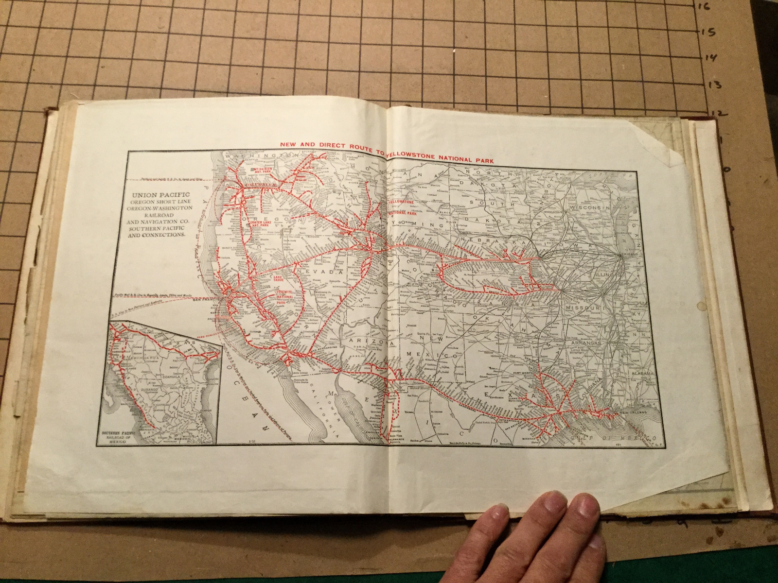 Vintage Map — RAILWAY — 1913 — new & direct rout to YELLOWSTONE NATIONAL PARK