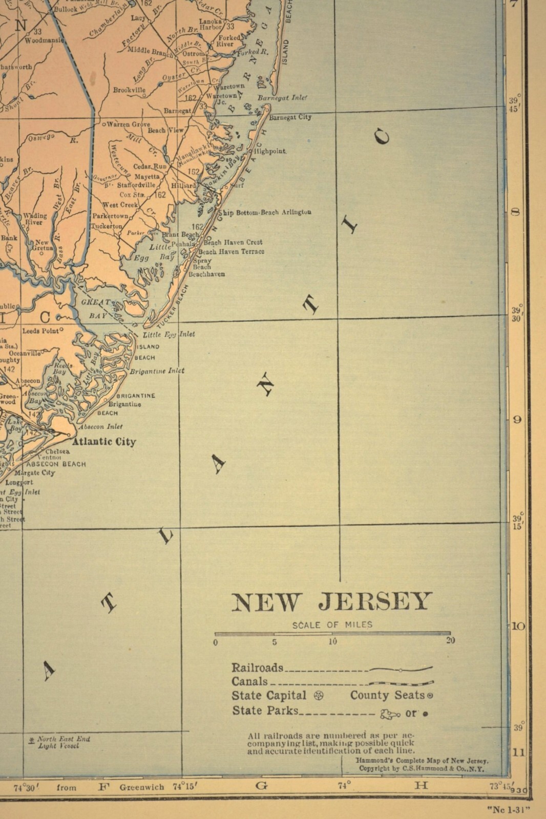 Vintage NEW JERSEY Railroad Map PRR LARGE Pennsylvania RR Original Atlas Antique