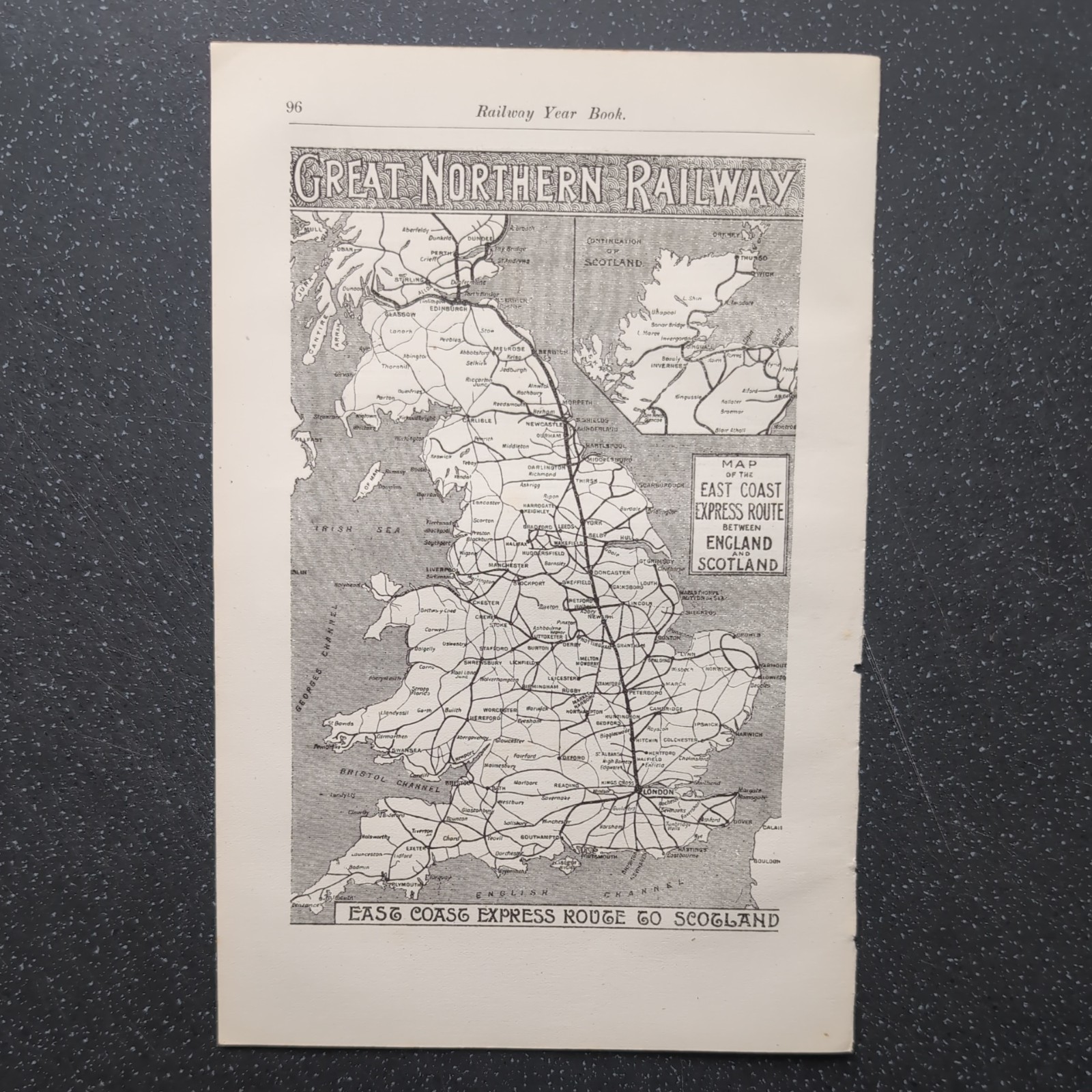 Original 1902 Map of the East Coast Express Route Between England and Scotland