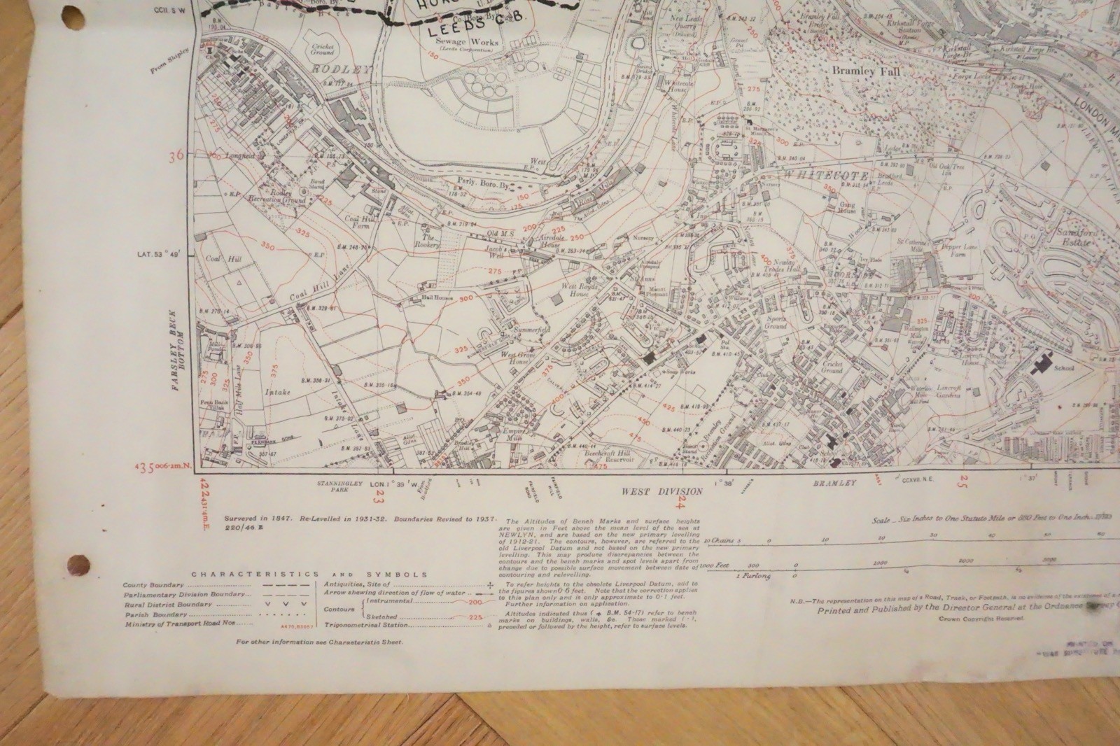 1938 Whitlecote Sandford Kirkstall Yorkshire LNER LMS Railway OS Linen Map Ref49
