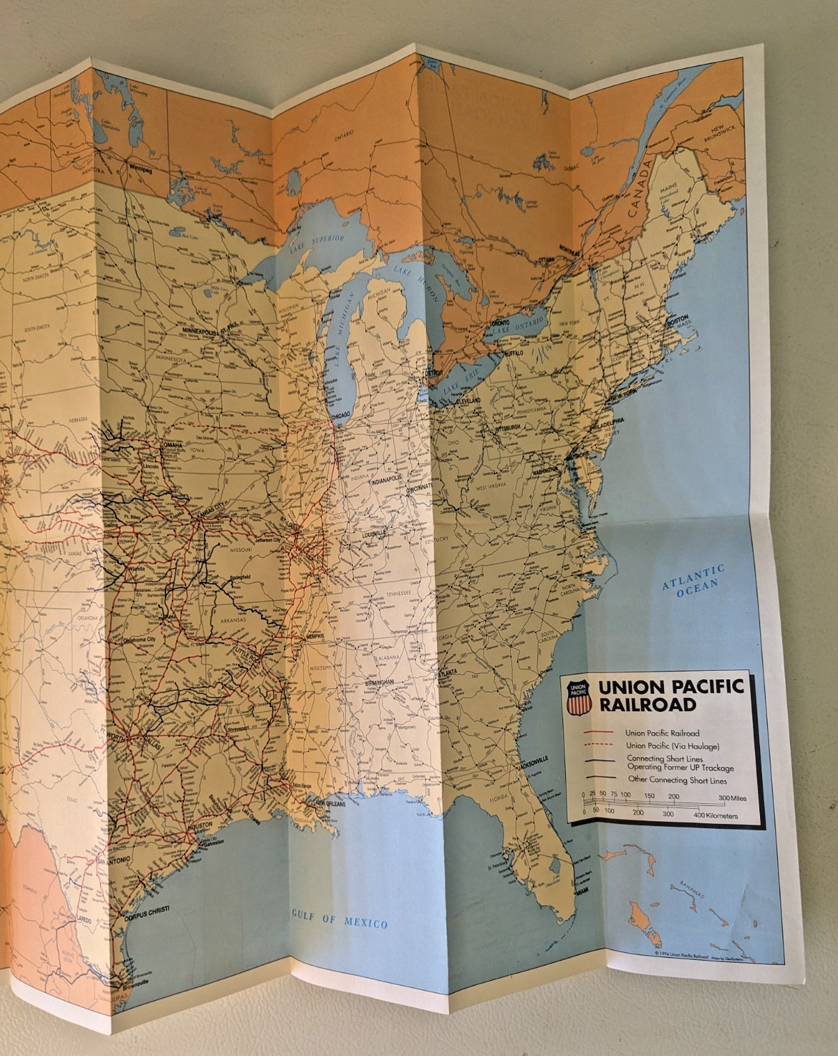 1994 Union Pacific Railroad USA Map System Route Rail Train