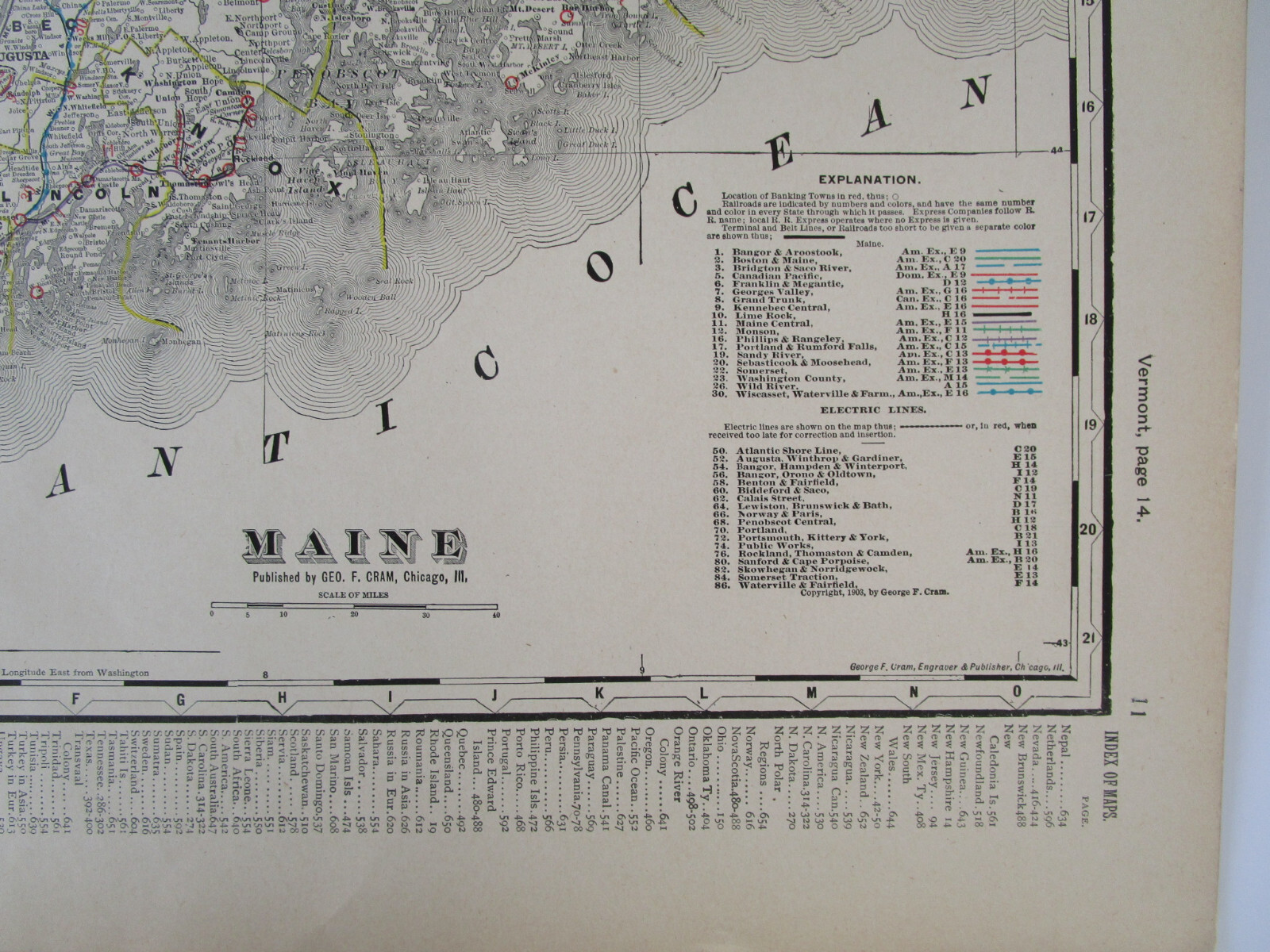 ME 1903 MAINE STEAM / INTERURBAN RAILROAD MAP. AS IS. HEAVY FOLDS BUT COMPLETE