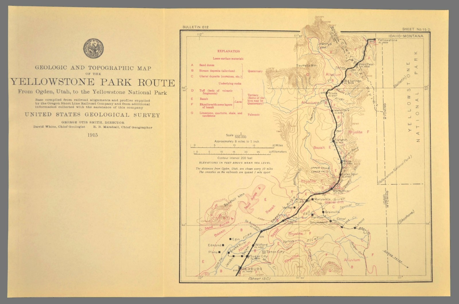 1915 Union Pacific Railroad Map Rexburg Idaho Sugar City ID Fremont County