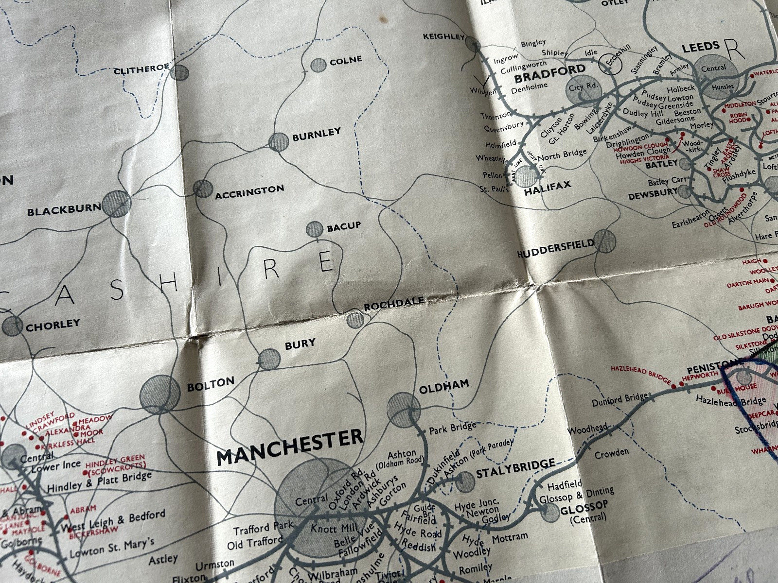 LNER Colliery Railway Map Linen 1936 Yorks Notts Derbys Lancs Cheshire N Wales