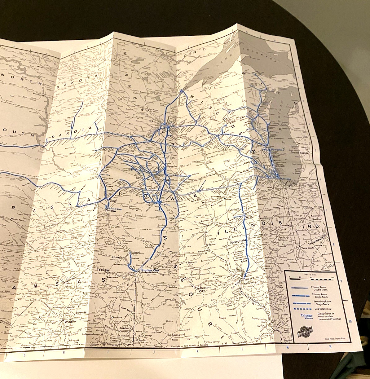 1985 Chicago and North Western Train Transportation Co. Railway System Map Good