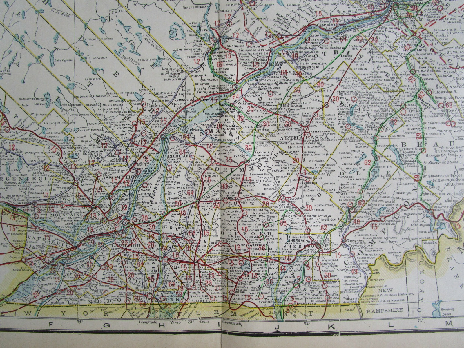 1910 QUEBEC STEAM, INTERURBAN ELECTRIC RAILROAD Map. CANADA 1900s PHILIPSBURG RR