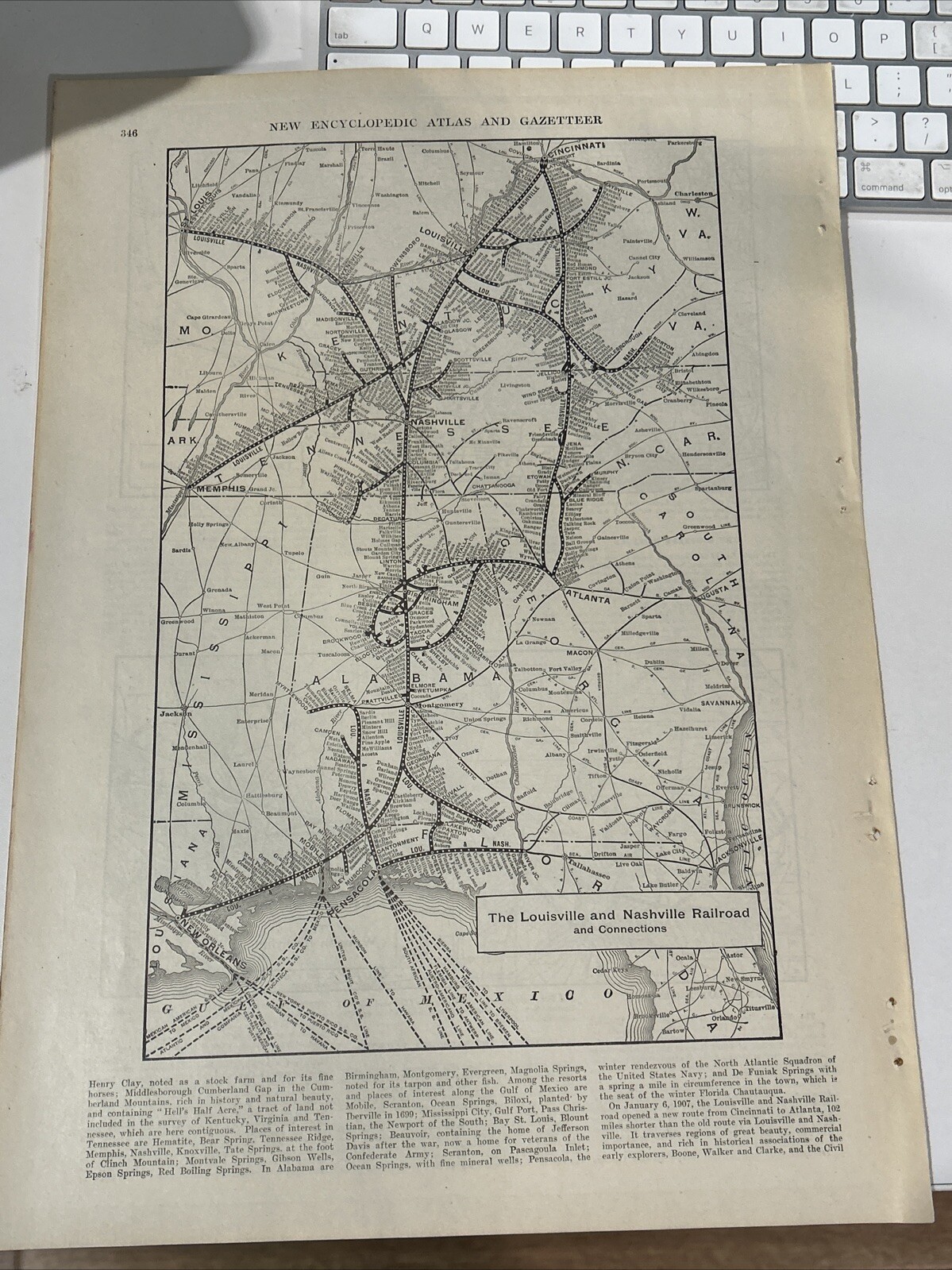 Antique 1908 Map Of The Louisville & Nashville Railroad System 11×15 Inches