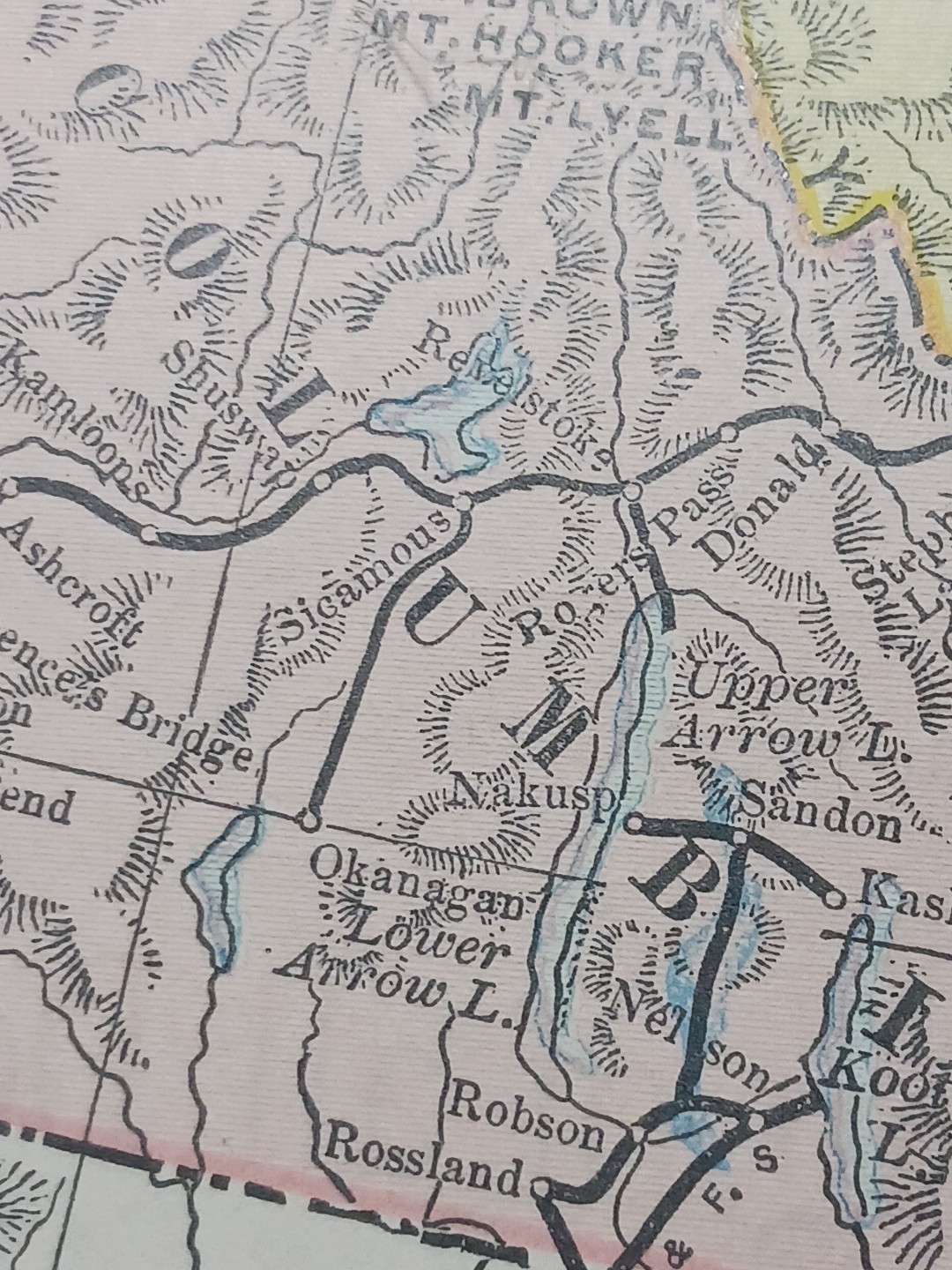 ~1898 ANTIQUE Railroad Map WESTERN CANADA Train Route Railway Stations 9″x 11″