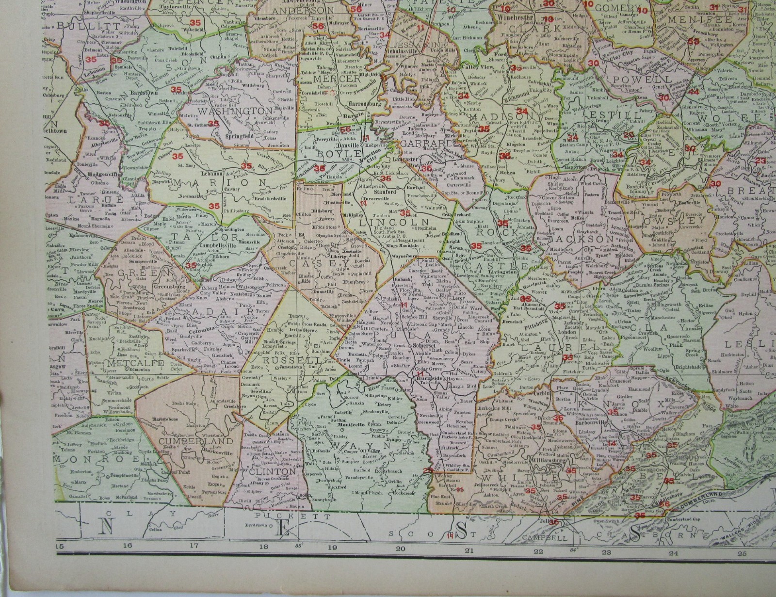 KY 1903, 1910 DATED KENTUCKY RAILROAD Map. McNally Business. INTERURBAN ELCTRIC