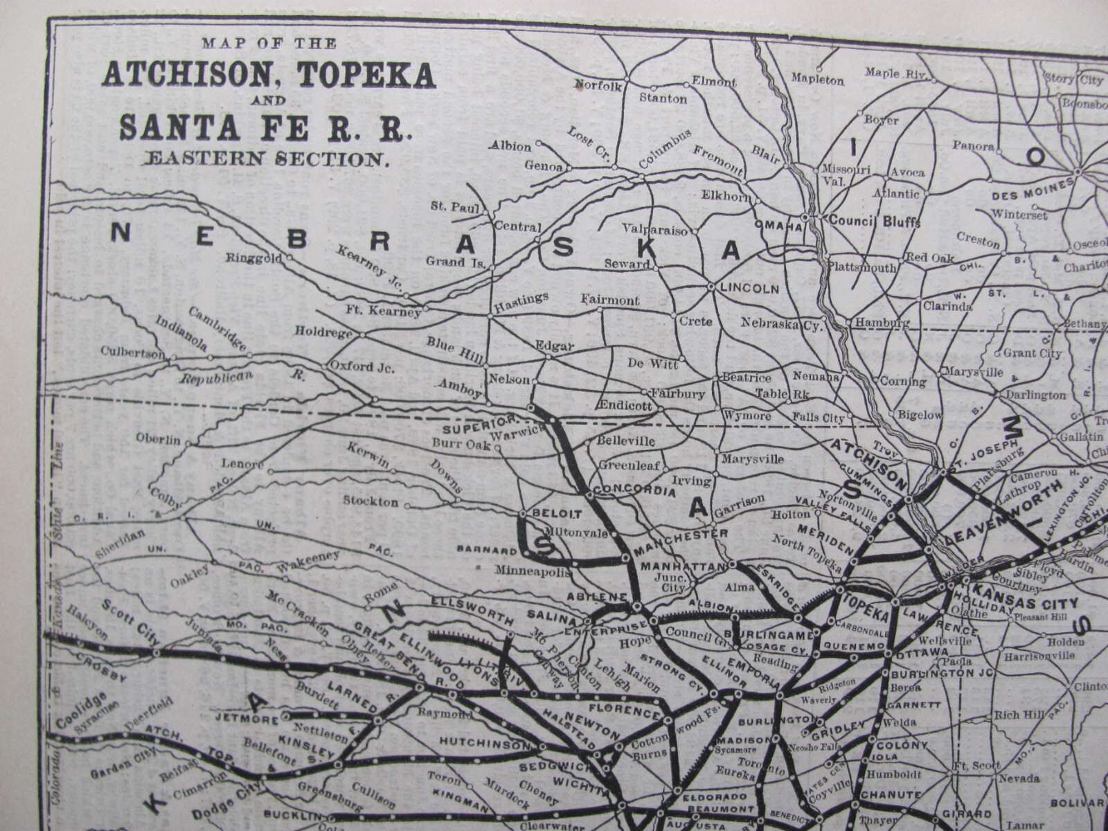 1890 NOV ATCHISON TOPEKA & SANTA FE RAILROAD ORIGINAL EASTERN SYSTEM MAP AT&SF