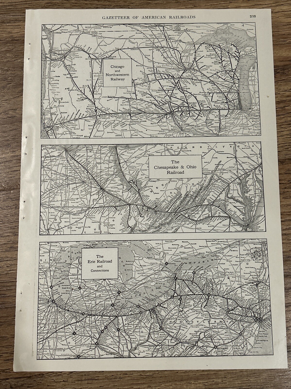 1917 Map Chicago Northwestern Chesapeake Ohio & Erie Railway Systems 15”x11”