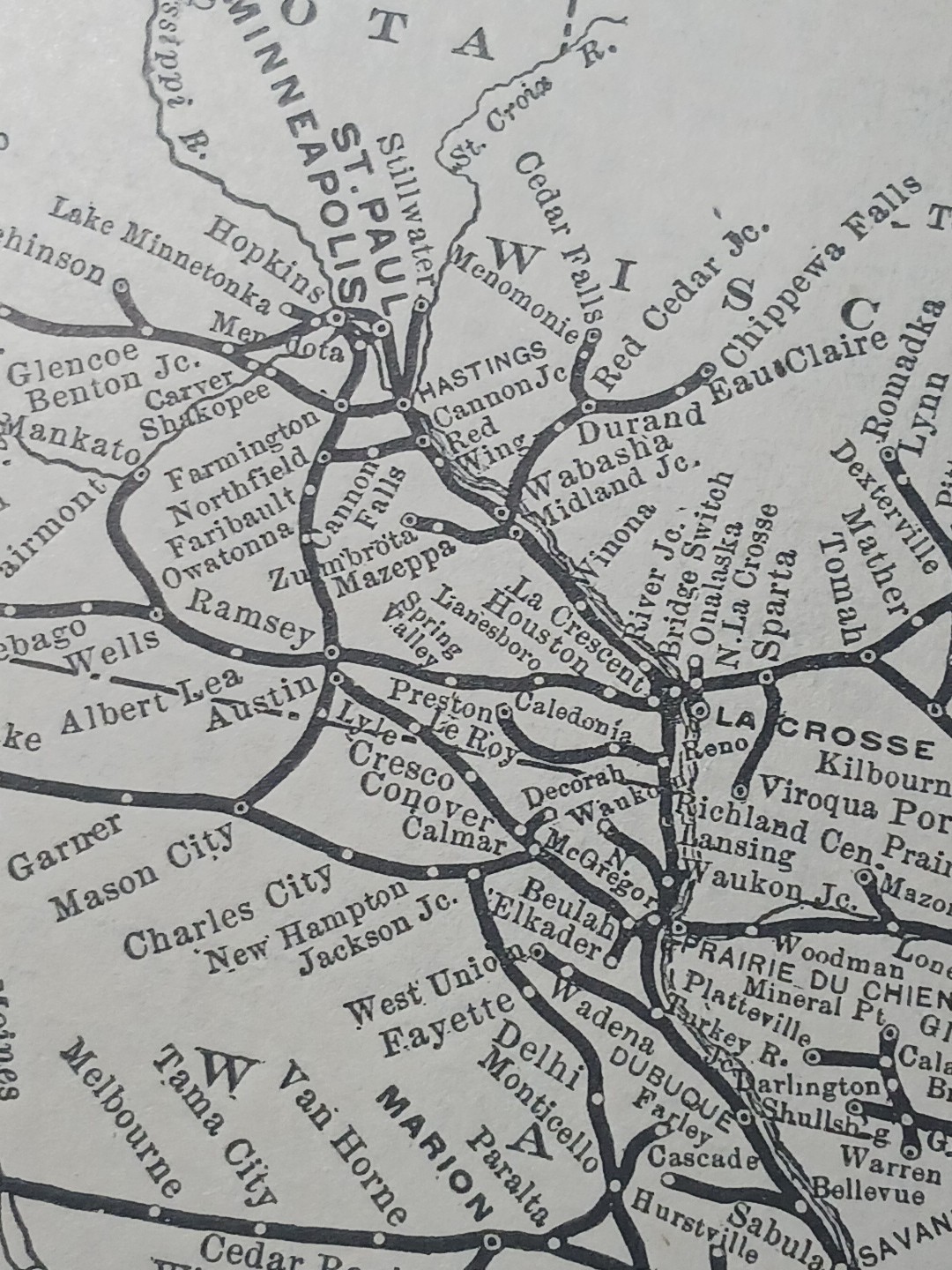 ~1898 Railroad Train Route Map CHICAGO MILWAUKEE & ST PAUL RAILWAY Lines Station