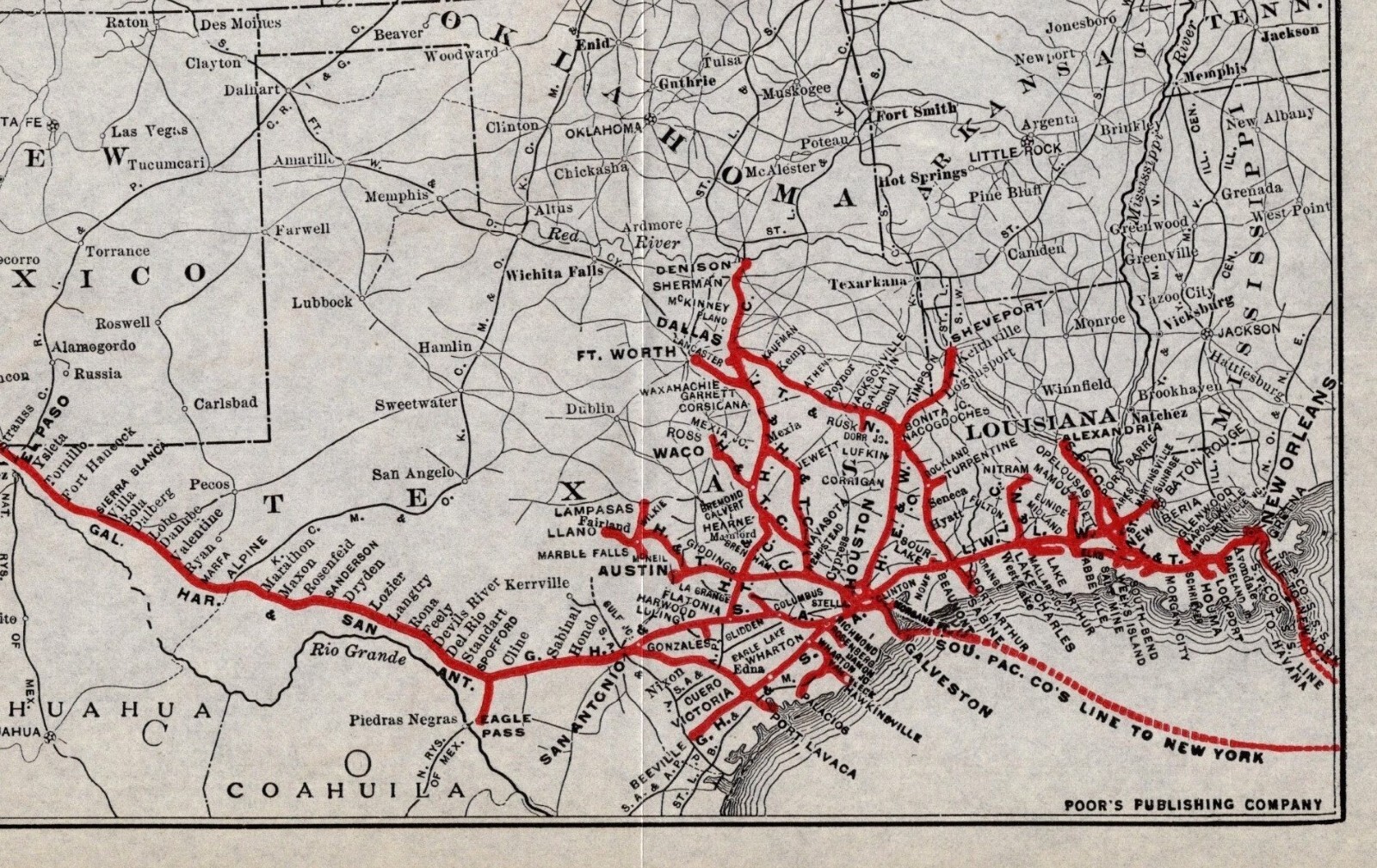 1916 Antique SOUTHERN PACIFIC RAILROAD Map Vintage Railway Map Wall Decor 1575